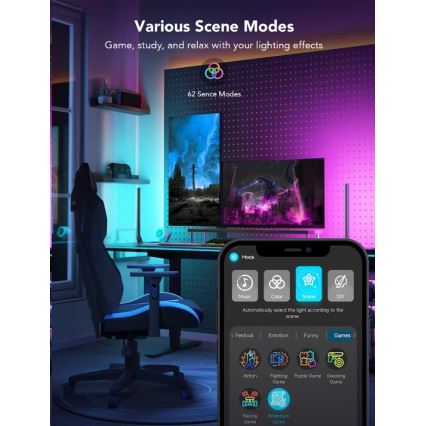 Govee - SET 2x Smart Gaming Wi-Fi LED RGBIC Panels + Smart Dual + Daljinski upravljalnik
