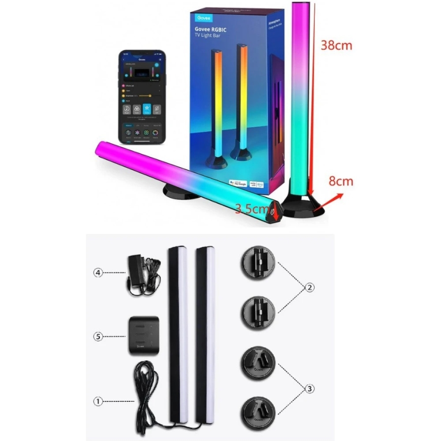 Govee - SMART LED RGBIC panel 38 cm za TV 43-75 - 2 kosa Wi-Fi