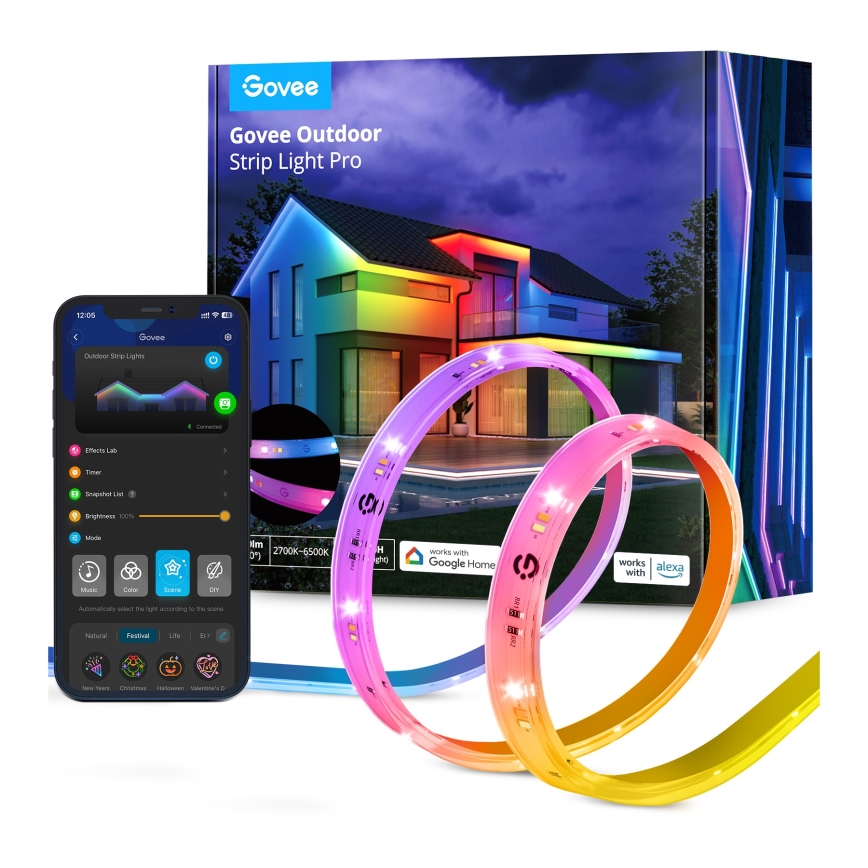Govee - Zunanji Pro SMART RGBICWW zunanji LED trak 10m 2700-6500K Wi-Fi IP65