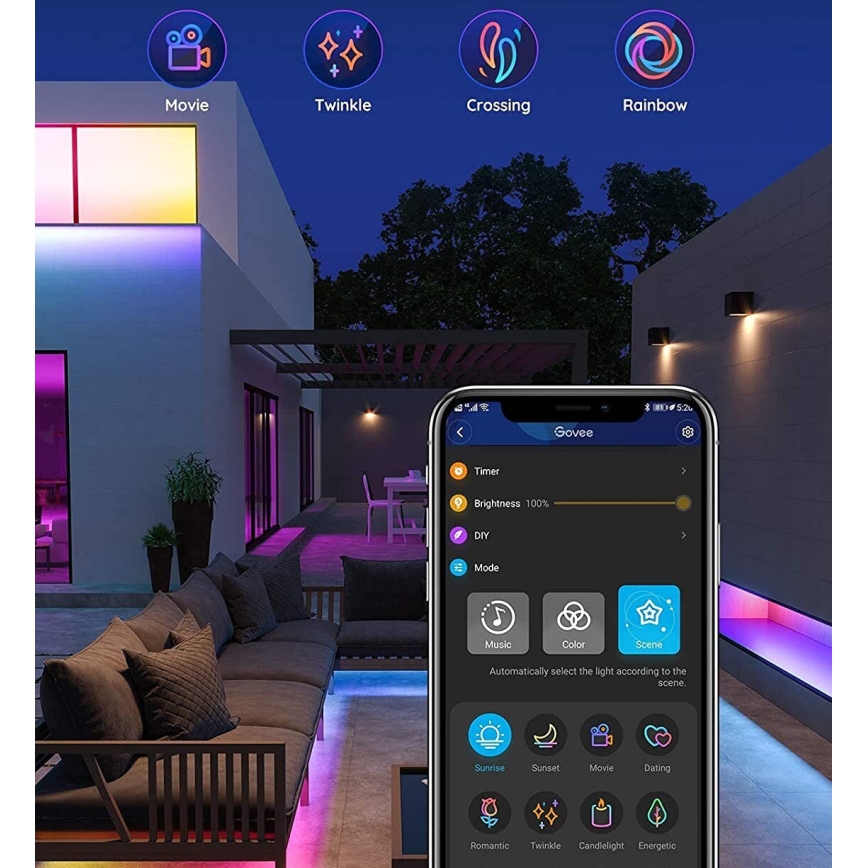Govee - Zunanji Pro SMART RGBICWW zunanji LED trak 10m 2700-6500K Wi-Fi IP65
