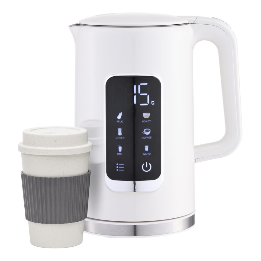 Grelnik vode z LCD zaslonom 1,7 l 2200W/230V bela + potovalna skodelica 450 ml