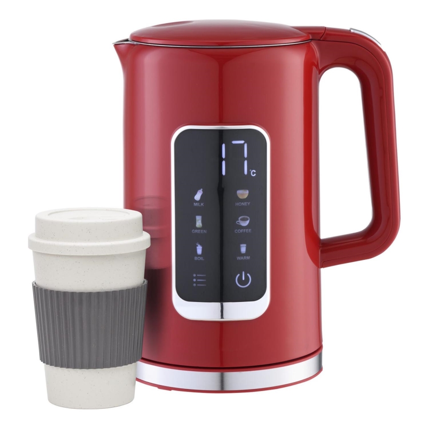 Grelnik vode z LCD zaslonom 1,7 l 2200W/230V rdeča + potovalna skodelica 450 ml