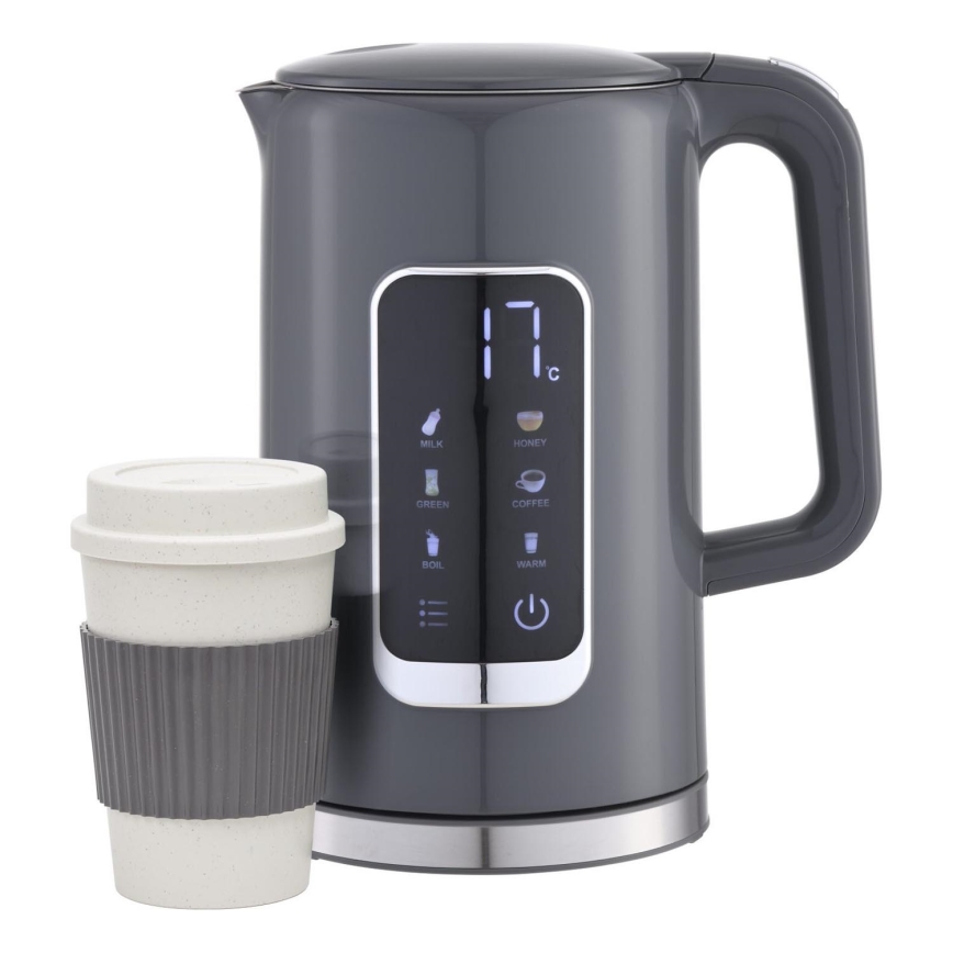 Grelnik vode z LCD zaslonom 1,7 l 2200W/230V siva + potovalna skodelica 450 ml