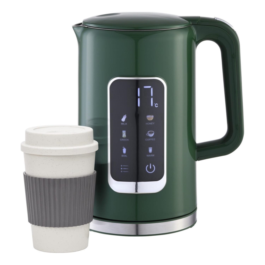 Grelnik vode z LCD zaslonom 1,7 l 2200W/230V zelena + potovalna skodelica 450 ml