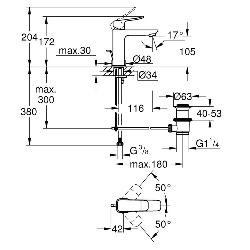 GROHE 1018322430 - Pipa za umivalnik DICE M črna