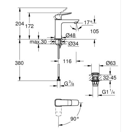 GROHE 1018360000 - Pipa za umivalnik DICE M, sijajni krom