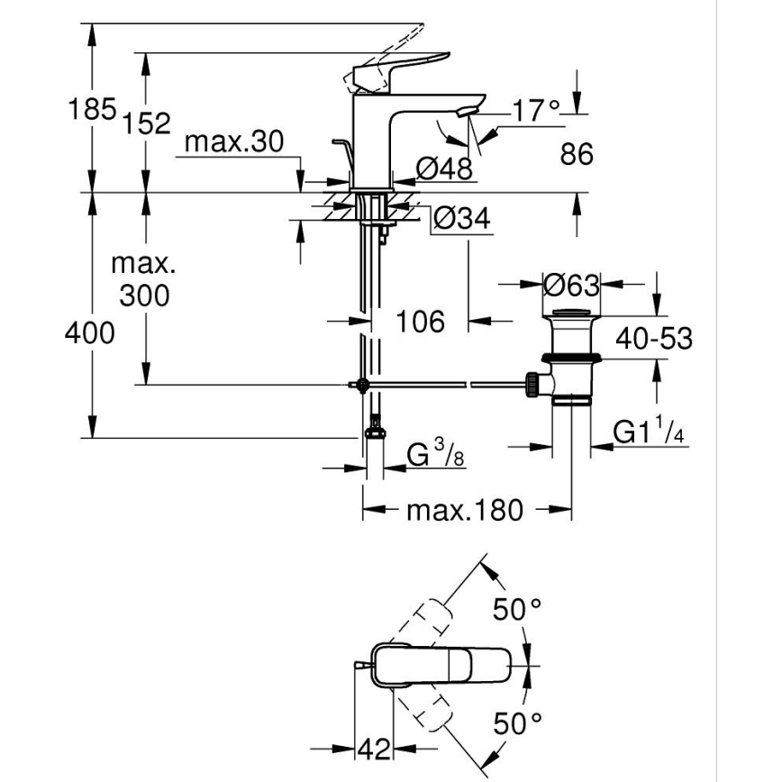 GROHE 1018560000 - Pipa za umivalnik DICE S, sijajni krom