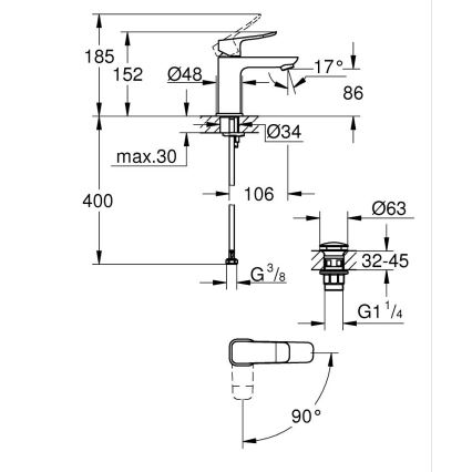 GROHE 1018610000 - Pipa za umivalnik DICE S, sijajni krom