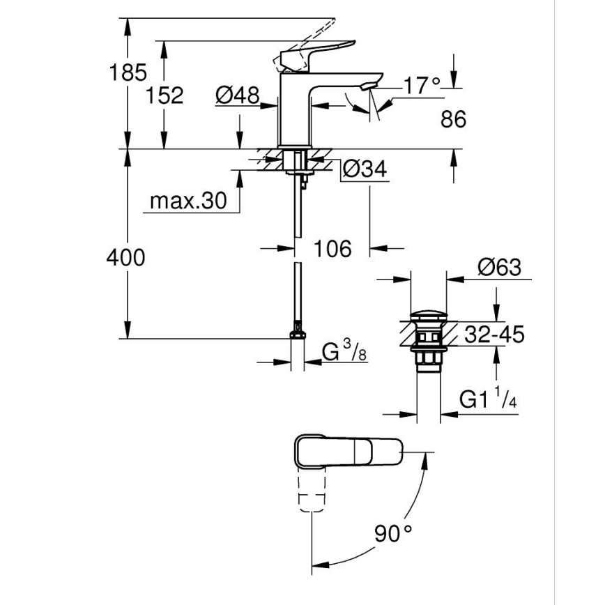 GROHE 1018612430 - Pipa za umivalnik DICE S črna