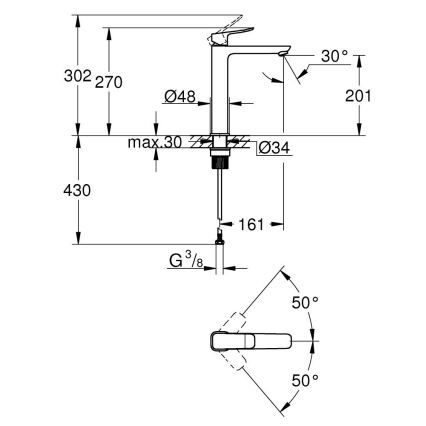 GROHE 1018920000 - Pipa za umivalnik DICE XL, krom z visokim sijajem