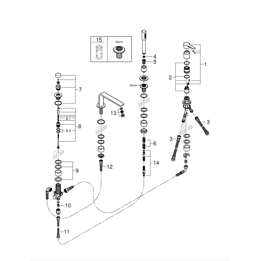 GROHE 19577001 - Štiriluknjična kopalna kombinacija LINEARE, sijajni krom