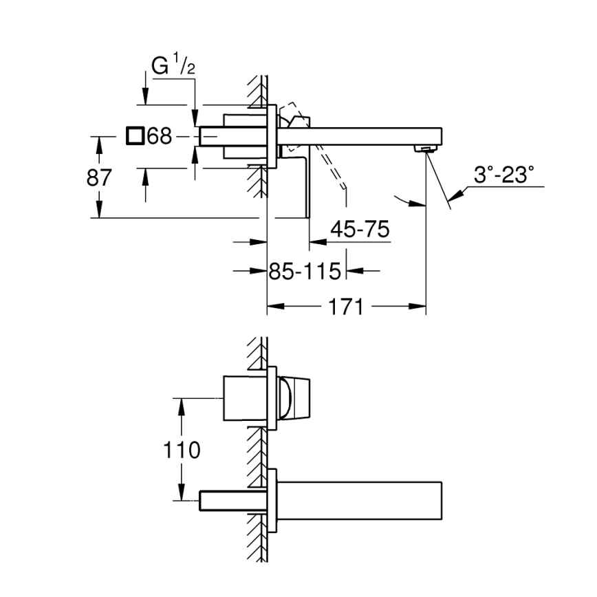 GROHE 19895000 - Umivalniška armatura za dve izvrtini EUROCUBE 171 mm sijajni krom