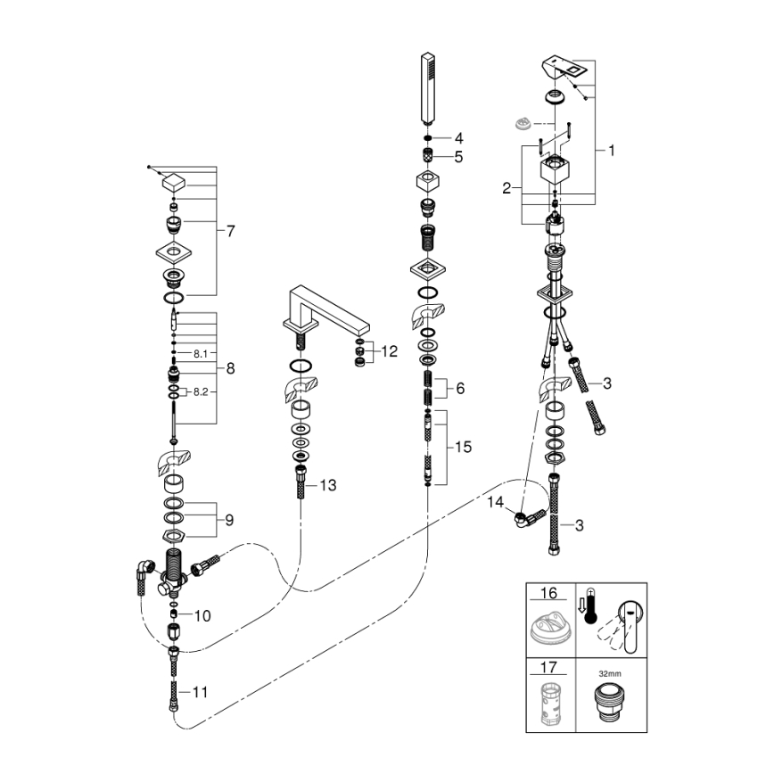 GROHE 19897001 - Štiri-odprtna baterija za kad EUROCUBE, sijajni krom