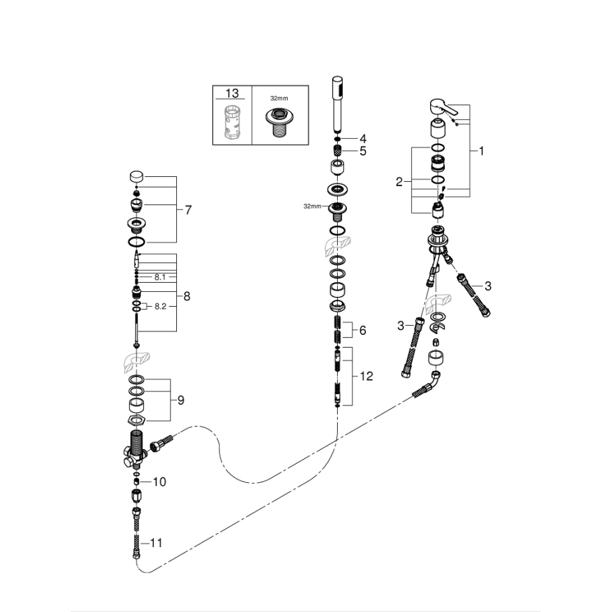 GROHE 19965001 - 3-odprtinska kopalna baterija LINEARE, poliran krom
