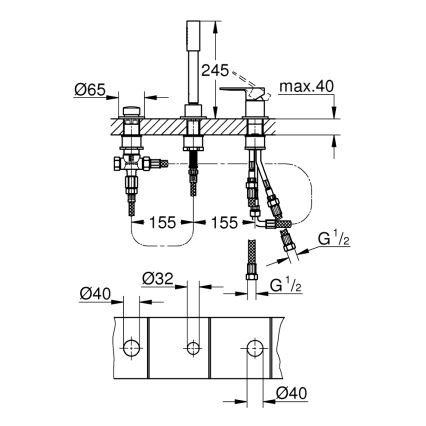 GROHE 19965001 - Trojna kopalniška armatura za kad LINEARE, sijajni krom