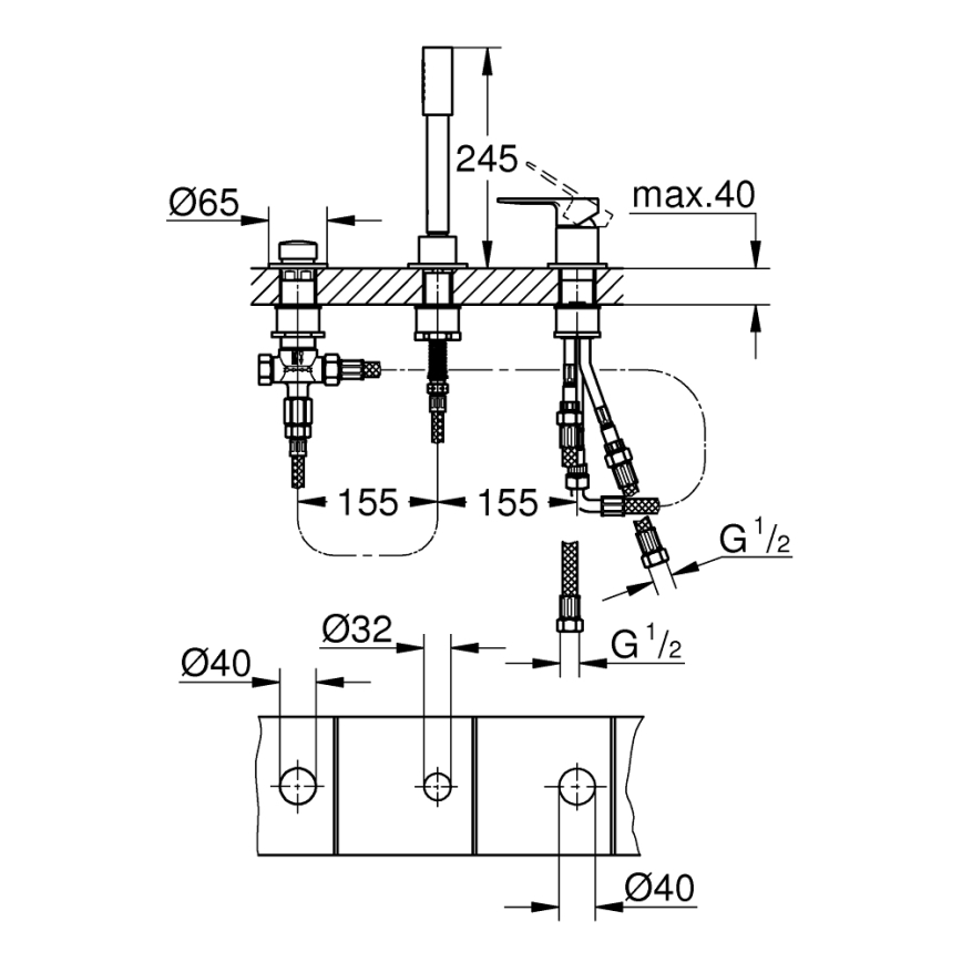 GROHE 19965001 - Trojna kopalniška armatura za kad LINEARE, sijajni krom