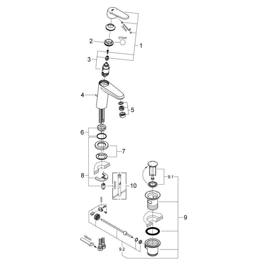 GROHE 23049002 - Mešalna pipa za umivalnik EURODISC COSMOPOLITAN, velikost S, krom