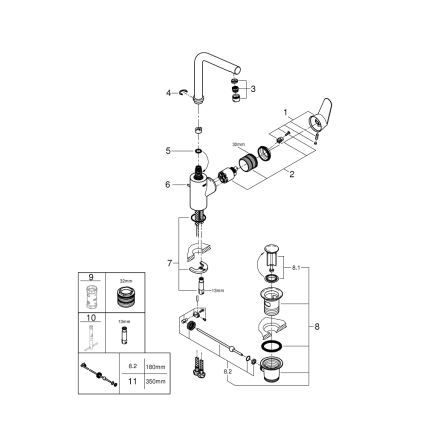GROHE 23054003 - Armatura za umivalnik EURODISC COSMOPOLITAN velikost L krom