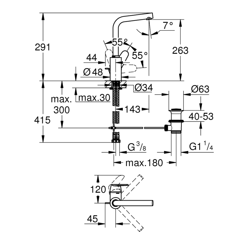 GROHE 23054003 - Armatura za umivalnik EURODISC COSMOPOLITAN velikost L krom
