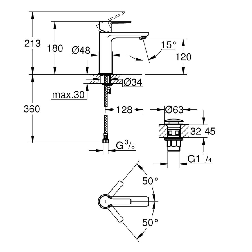 GROHE 23106AL1 - Umivalniška armatura LINEARE, velikost S, grafit