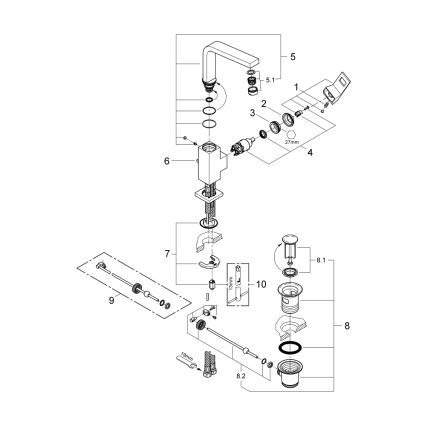 GROHE 2313500E - Pipa za umivalnik EUROCUBE velikost L visokosijajni krom