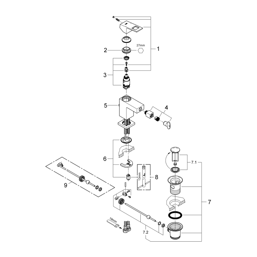 GROHE 23138000 - Pipa za bide EUROCUBE sijajni krom