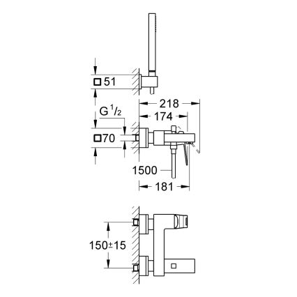 GROHE 23141000 - Kopalna baterija EUROCUBE DN 15 sijajni krom