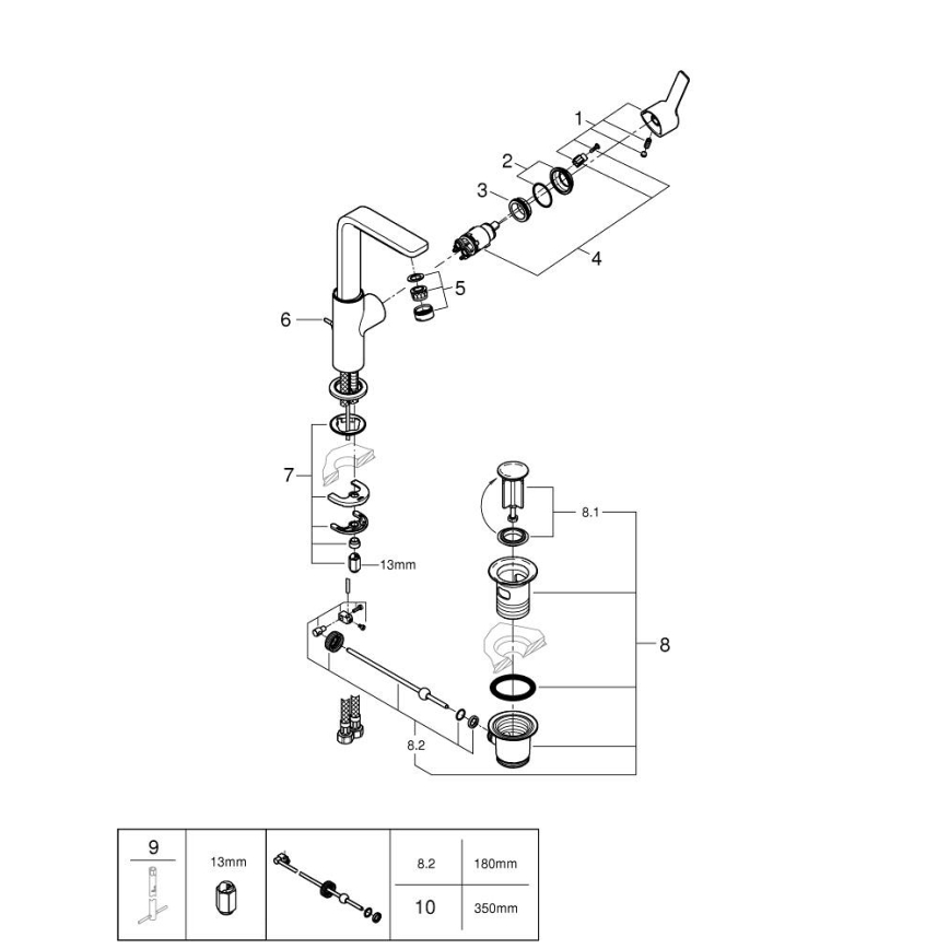GROHE 23296001 - Mešalna baterija LINEARE za umivalnik, velikost L, sijajni krom