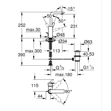 GROHE 23296001 - Mešalna baterija LINEARE za umivalnik, velikost L, sijajni krom