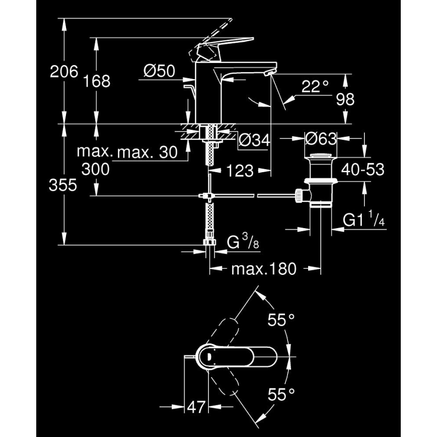 GROHE 23325000 - Pipa za umivalnik EUROSMART COSMOPOLITAN, velikost M, krom