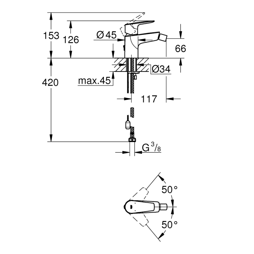 GROHE 23332001 - Pipa za bide BAUEDGE, velikost S, sijajni krom