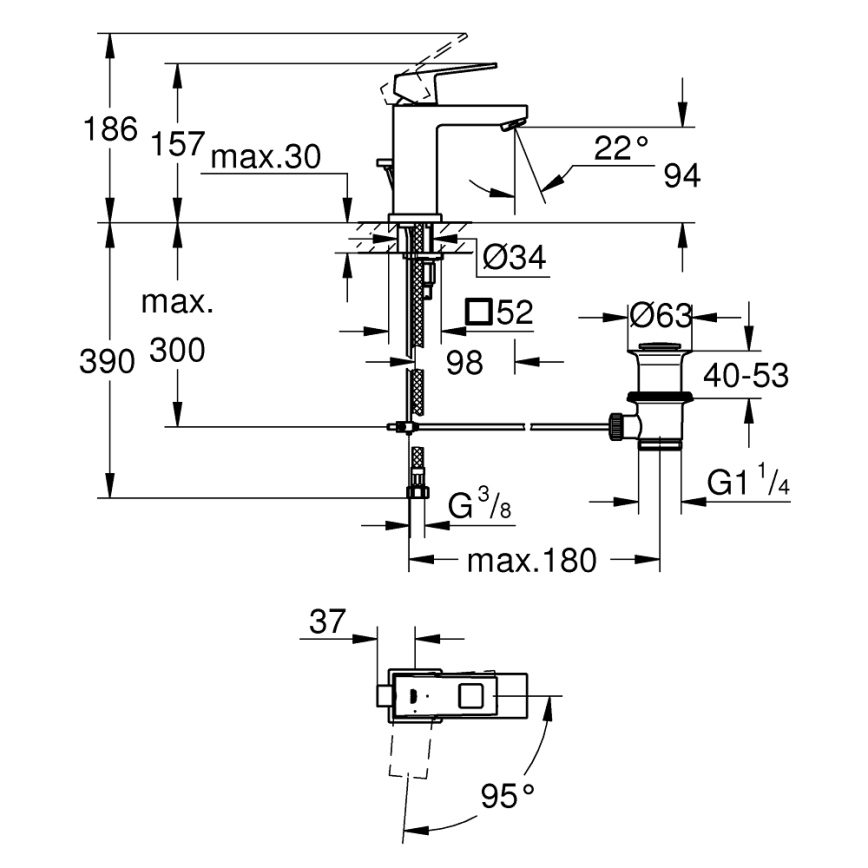 GROHE 2339000E - Baterija za umivalnik EUROCUBE DN 15, poliran krom