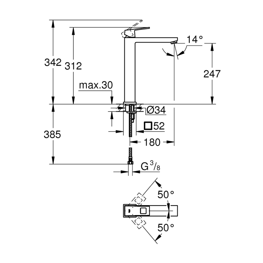GROHE 23406000 - Armatura za umivalnik EUROCUBE velikost XL sijajni krom