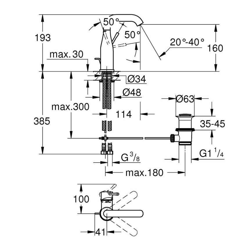 GROHE 23462AL1 - Armatura za umivalnik ESSENCE, velikost M, grafit