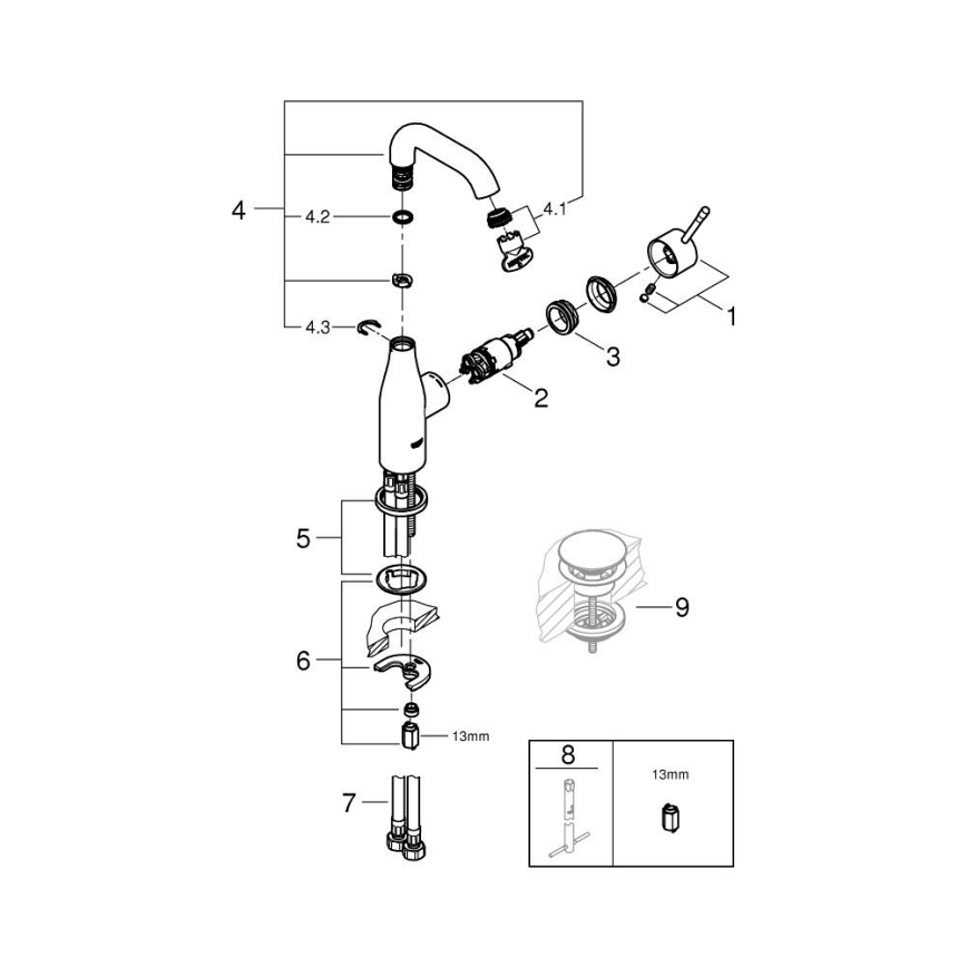 GROHE 23463001 - Pipa za umivalnik ESSENCE, velikost M, sijajni krom