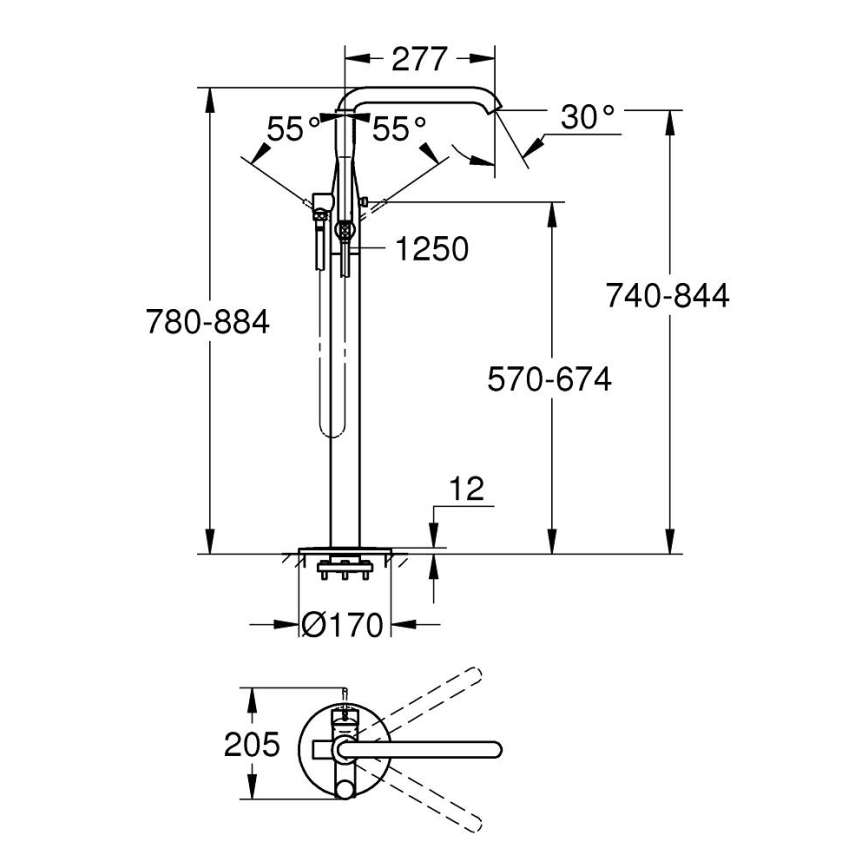 GROHE 23491AL1 - Kopalniška baterija za kad ESSENCE 277 mm grafitna
