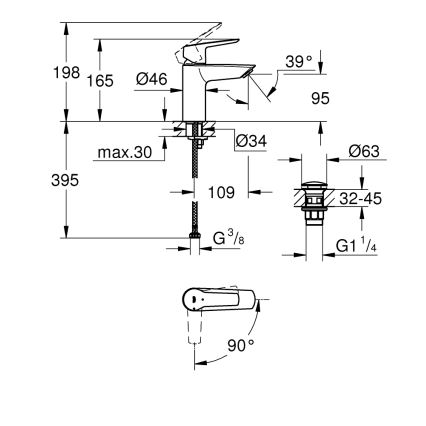 GROHE 23551002 - Umivalniška armatura START, velikost S, sijajni krom