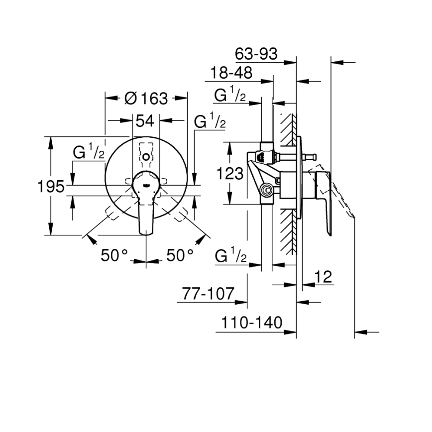 GROHE 23558002 - Baterija za kad START, sijajni krom