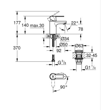 GROHE 23586000 - Pipa za umivalnik GET velikost S sijajni krom