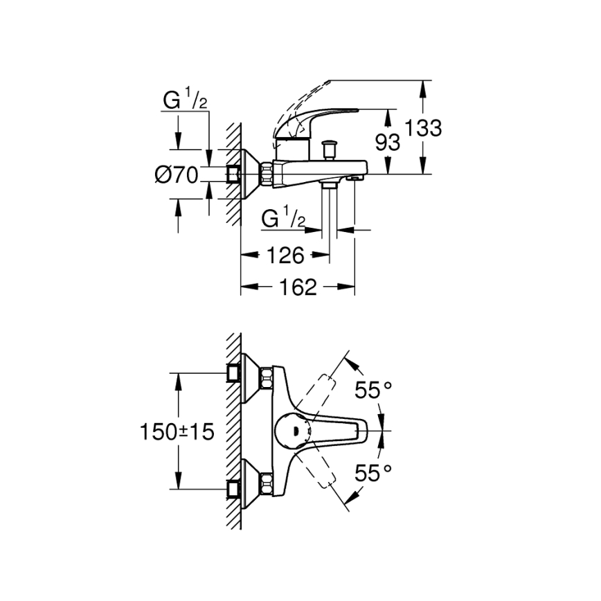GROHE 23599000 - Kopalniška baterija za kad EUROSMART DN 15, poliran krom