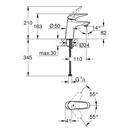 GROHE 23715003 - Armatura za umivalnik EUROSTYLE, velikost S, sijajni krom