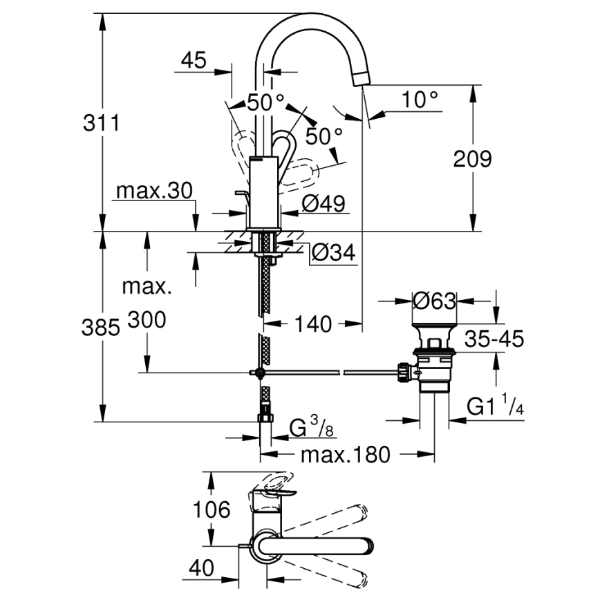 GROHE 23763000 - Umivalni mešalnik BAULOOP velikost L sijajni krom
