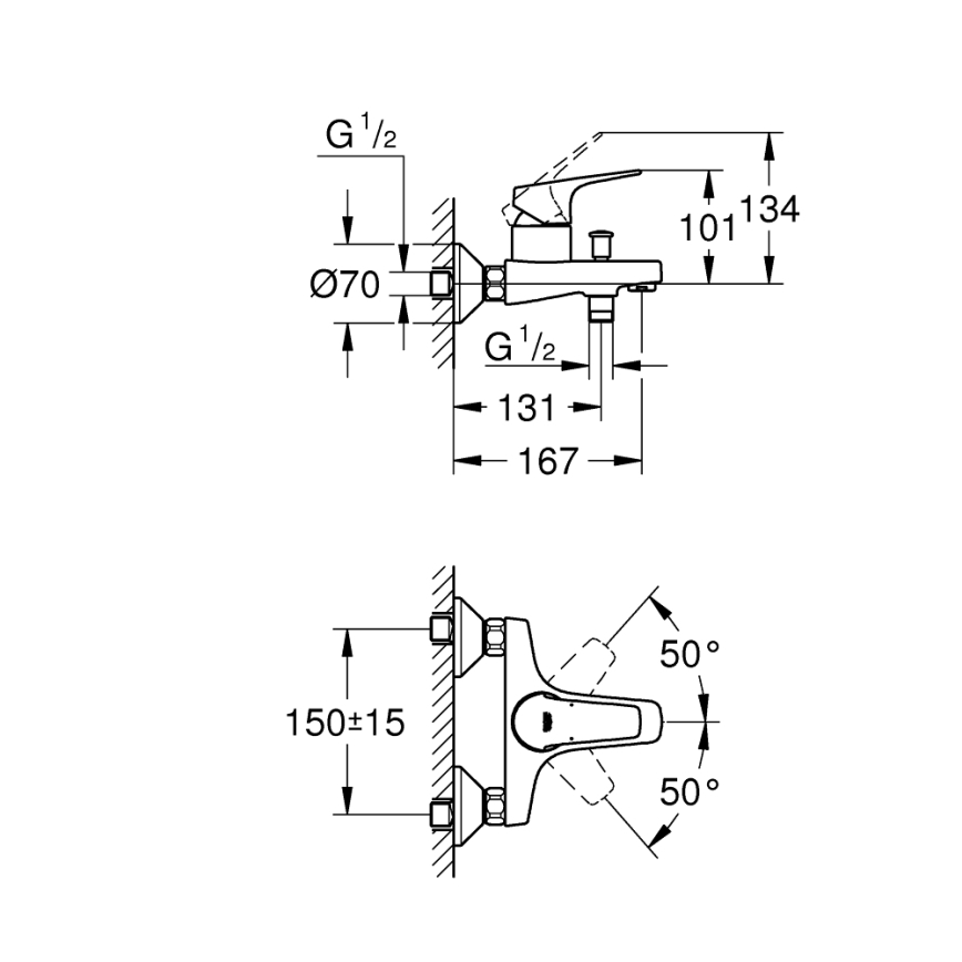 GROHE 23772000 - Kopalniška baterija za kad START FLOW 150 mm sijajni krom