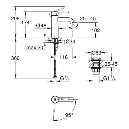 GROHE 23797001 - Armatura za umivalnik ESSENCE velikost S sijajni krom
