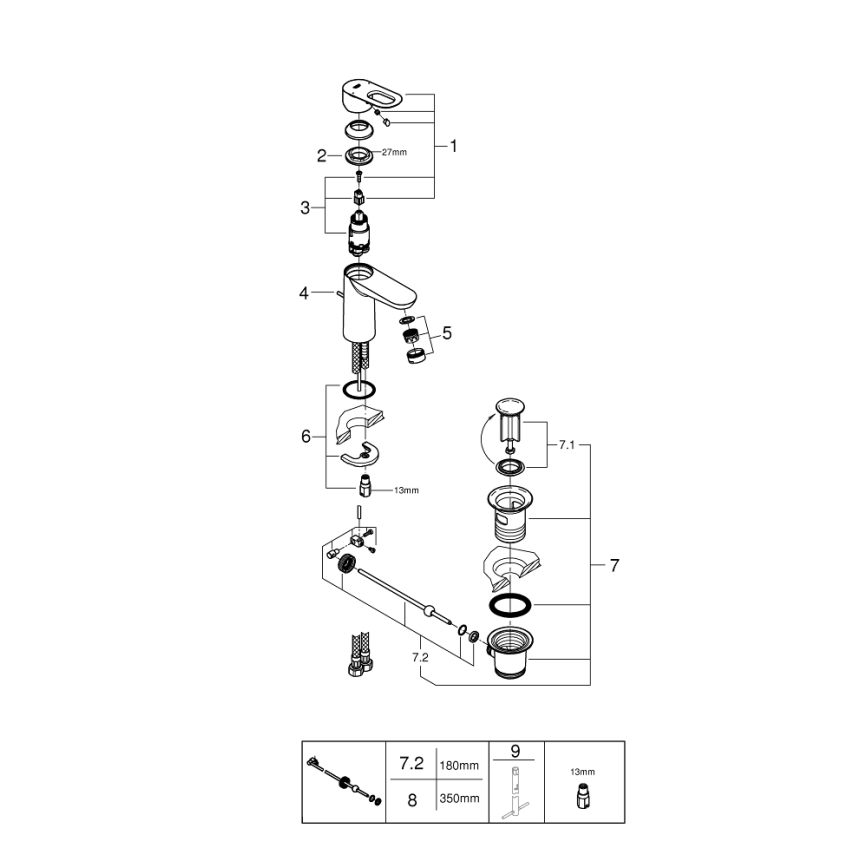 GROHE 23803000 - Pipa za umivalnik EUROSMART v sijajnem kromu