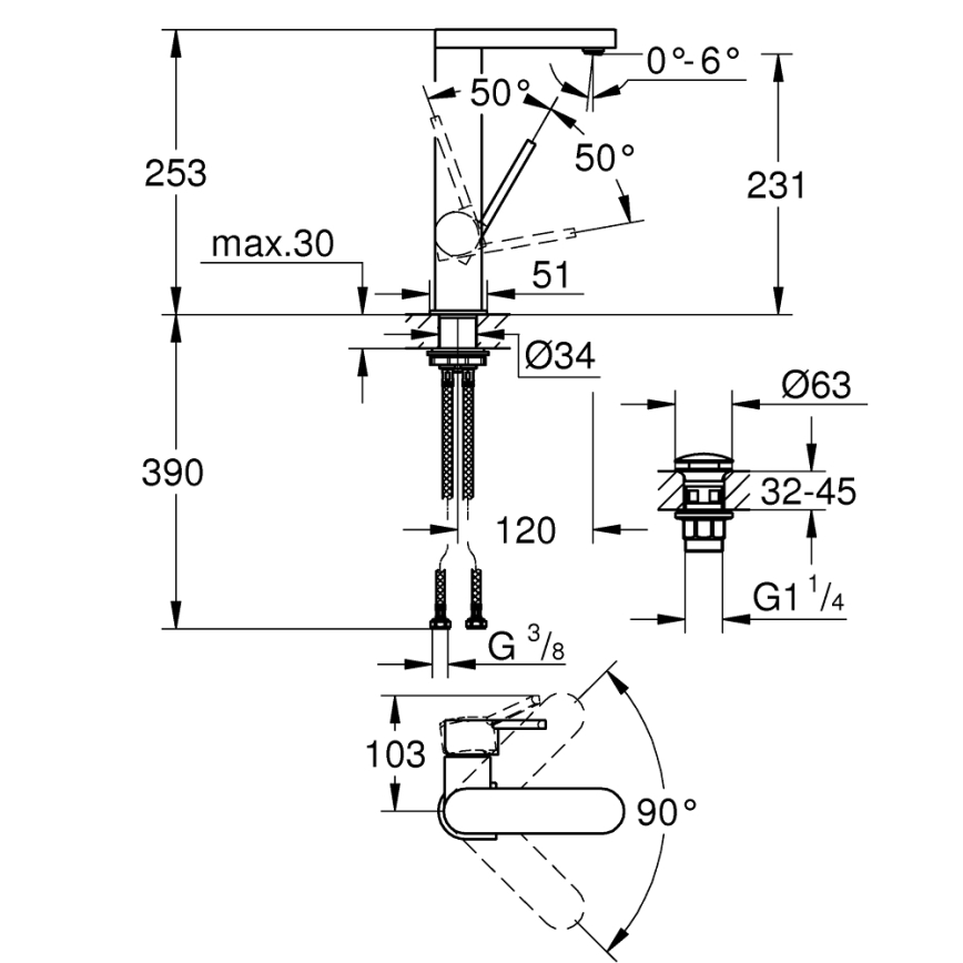 GROHE 23873003 - Umivalniška baterija PLUS, velikost L, poliran krom