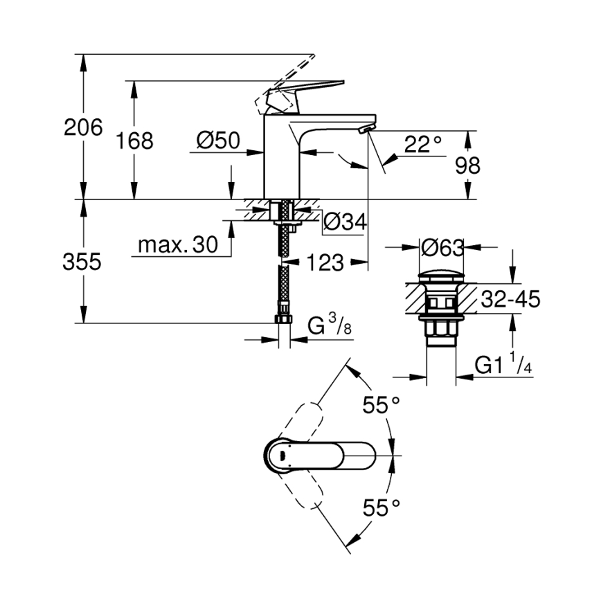 GROHE 23926000 - Mešalna baterija za umivalnik DN 15, velikost M, sijajni krom
