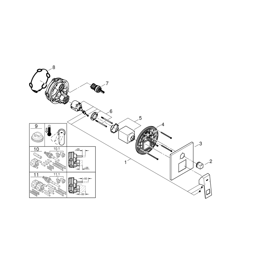 GROHE 24094000 - mešalnik EUROCUBE s 3-smernim preklopnikom, krom visokega sijaja