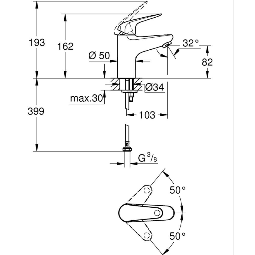 GROHE 24317001 - Pipa za umivalnik SWIFT 162 mm, sijajni krom