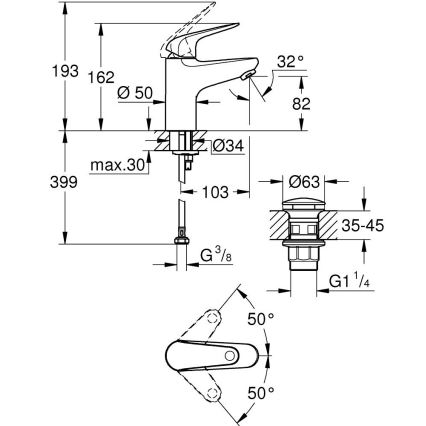 GROHE 24318001 - Pipa za umivalnik SWIFT, 162 mm, krom z visokim sijajem